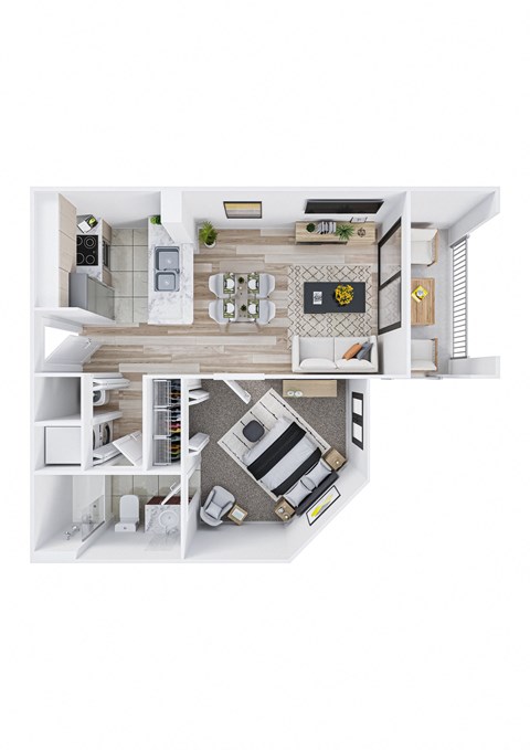 Floor plan for 1 bed, 1 bath, 582 sqft